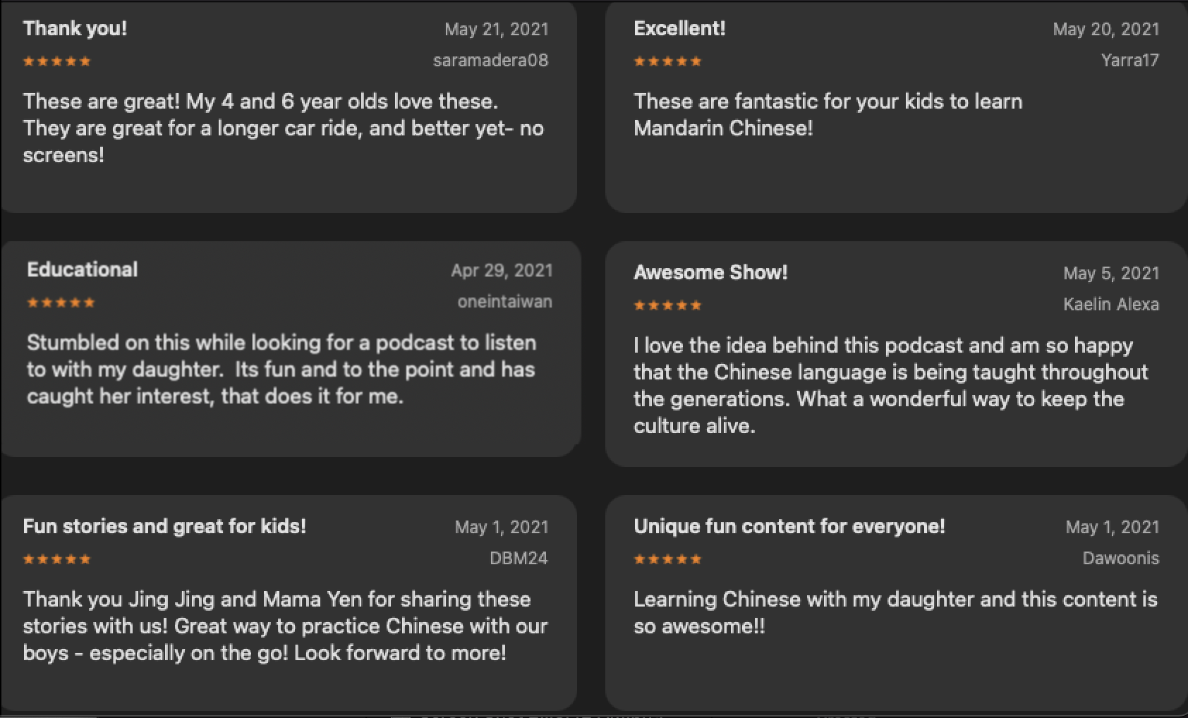 itunes testimonials for chinese star tales